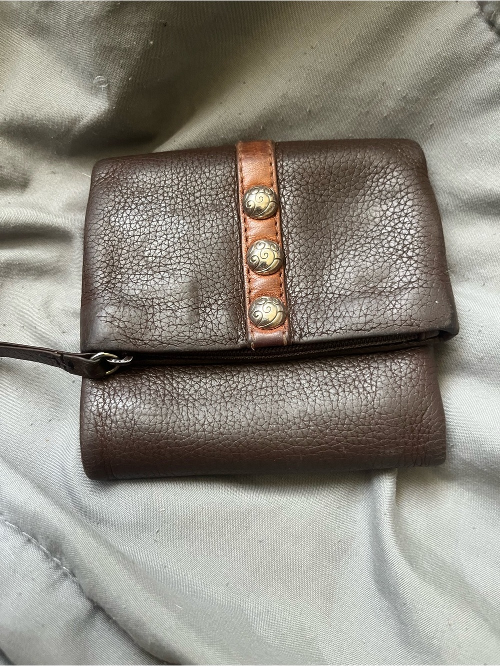 Vintage Brighton Brown Leather Fold Wallet with Decorative Studs